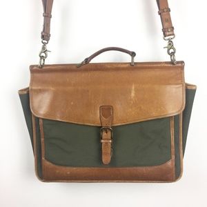 LL Bean Vintage Green Canvas and Leather Briefcase